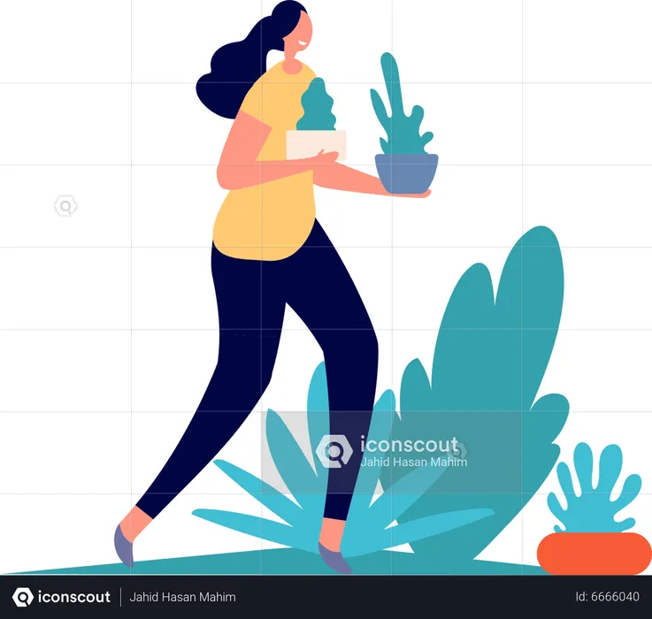 Woman holding plants  Illustration