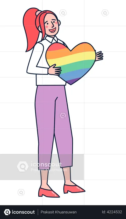 Woman holding rainbow heart  Illustration