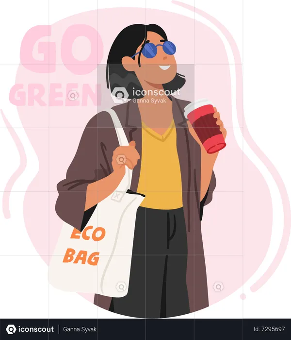 Woman Holding Reusable Bag Made From Sustainable Materials  Illustration