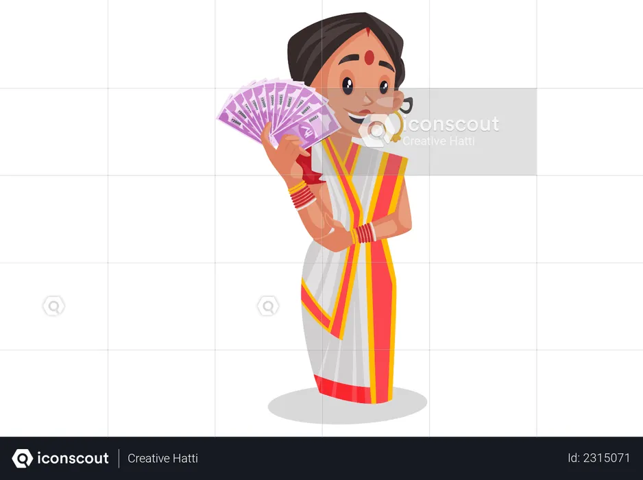 Woman holding Rupees in her hand  Illustration