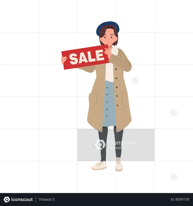 Woman Holding Sale Sign  Illustration