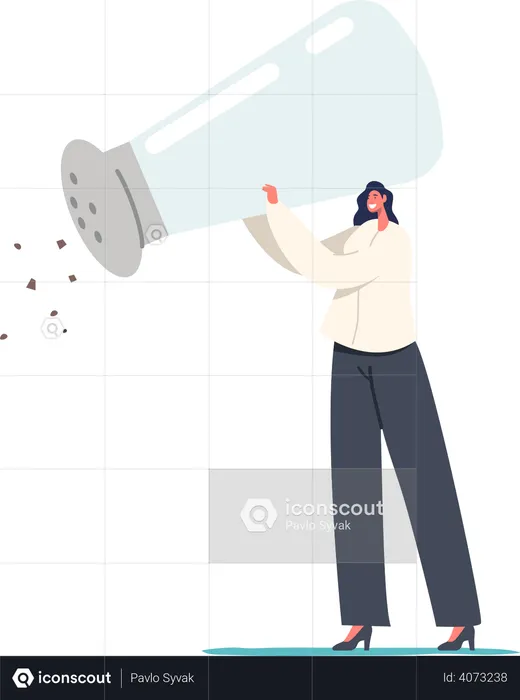 Woman Holding Salt or Pepper Shaker  Illustration