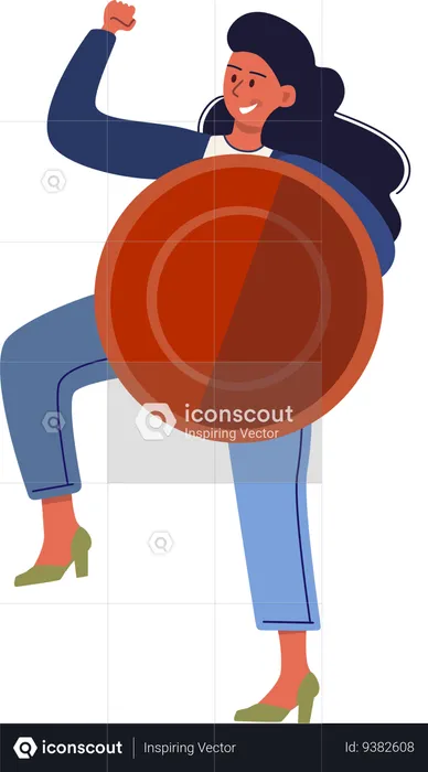 Woman holding shield while showing strong arm  Illustration