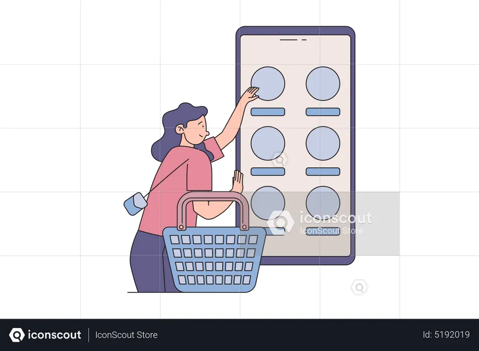 Woman Holding Shopping Basket  Illustration