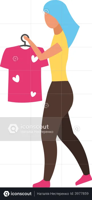 Woman holding t shirt hanger  Illustration