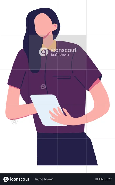 Woman Holding Tablet  Illustration