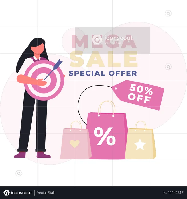 Woman holding target goal  Illustration