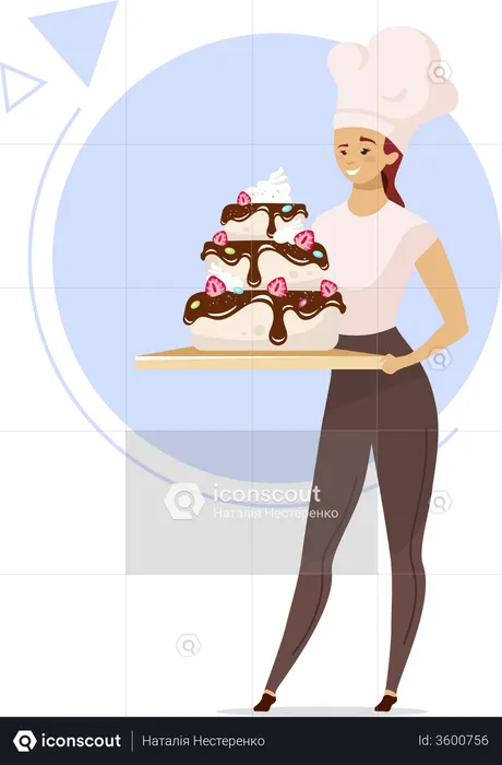 Woman holding tiered cake  Illustration