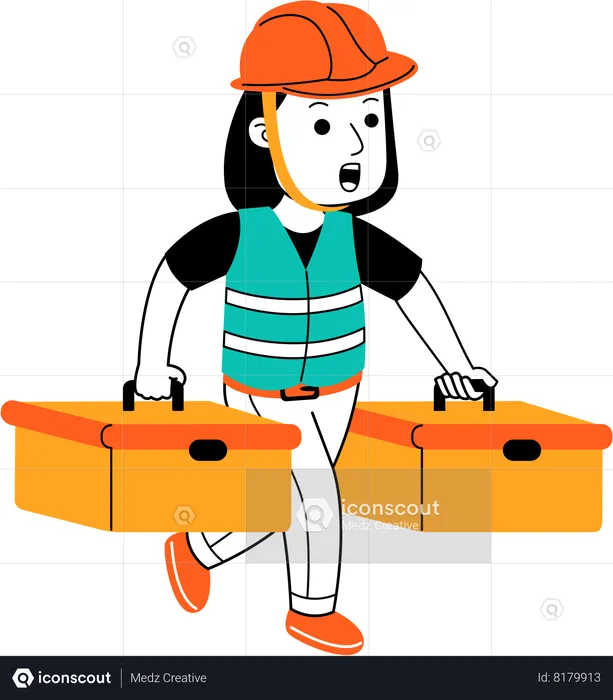 Woman holding tool box  Illustration