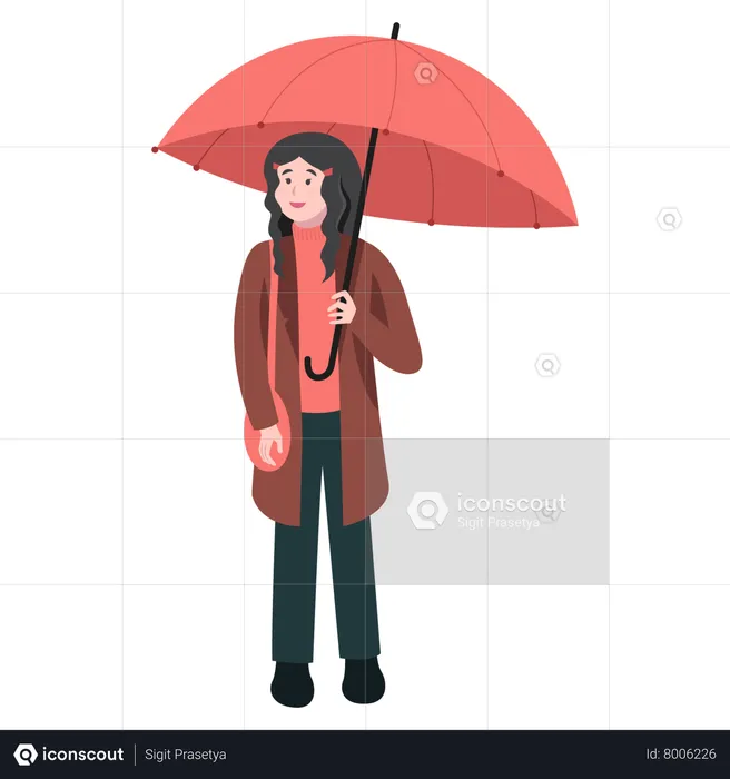 Woman Holding Umbrella  Illustration