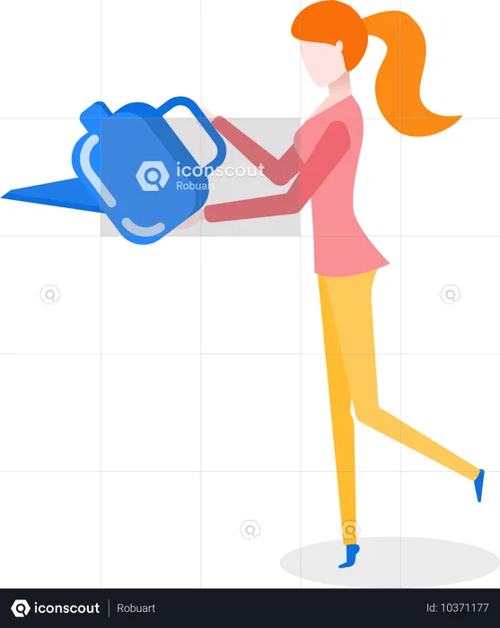 Woman Holding Watering Can Made Plastic  Illustration