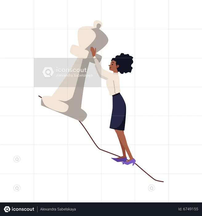 Woman holding white chess piece  Illustration