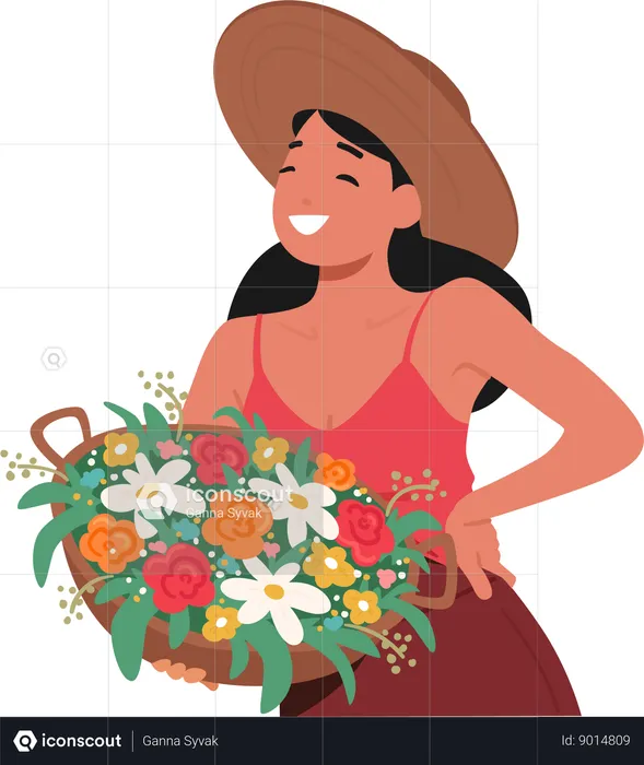 Woman Holding with Flower  Illustration