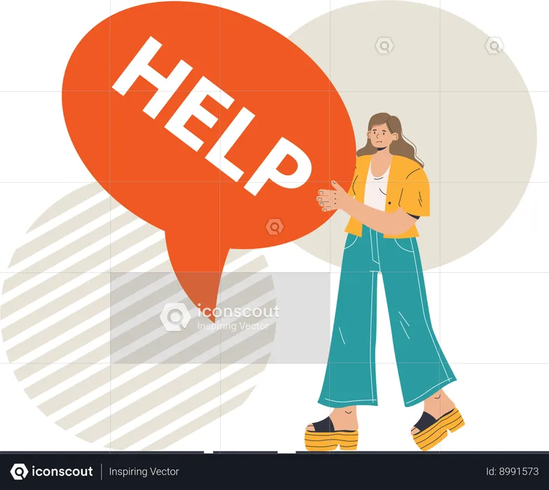 Woman holds help quote  Illustration
