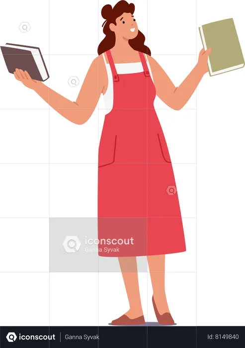 Woman Holds Two Books  Illustration