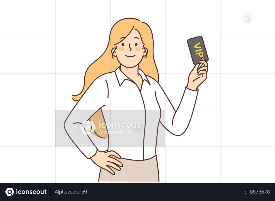 Woman holds vip card  Illustration