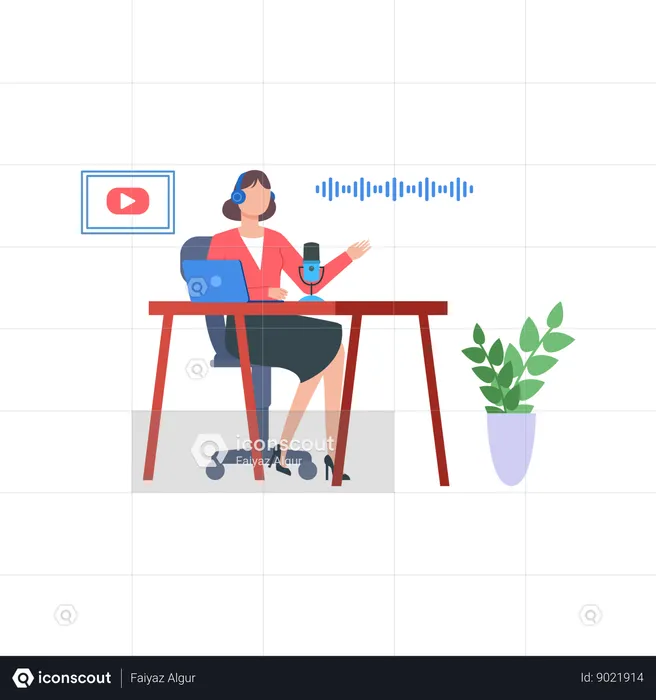 Woman Hosting Podcast  Illustration