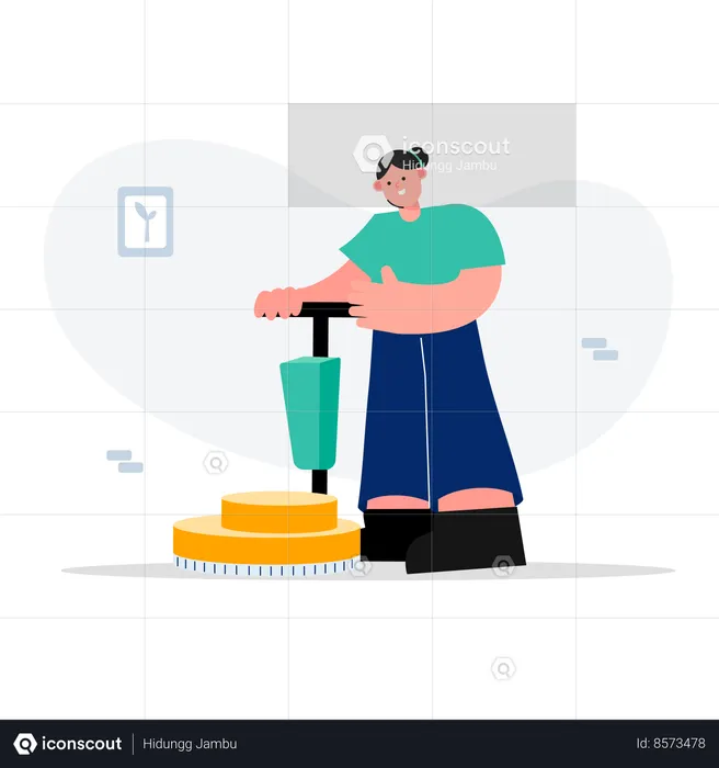 Woman housekeeping worker polishing floor  Illustration