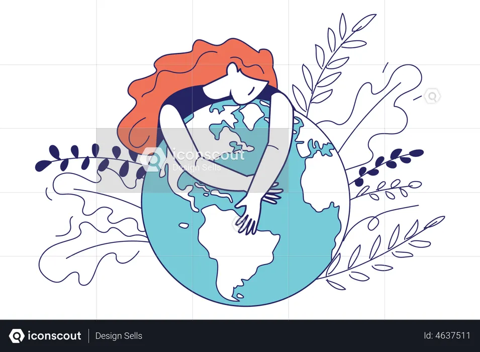 Woman hugging and expresses love to planet  Illustration