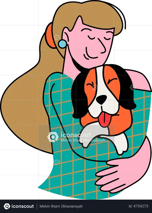 Woman Hugging Dog  Illustration