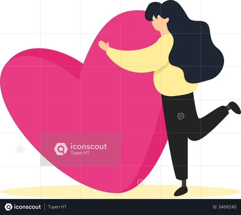 Woman hugging heart  Illustration