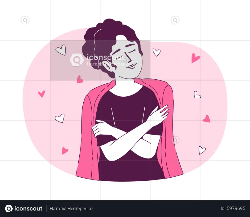 Premium Vector  Happy young woman hugging herself with enjoying emotions  isolated vector flat cartoon illustration