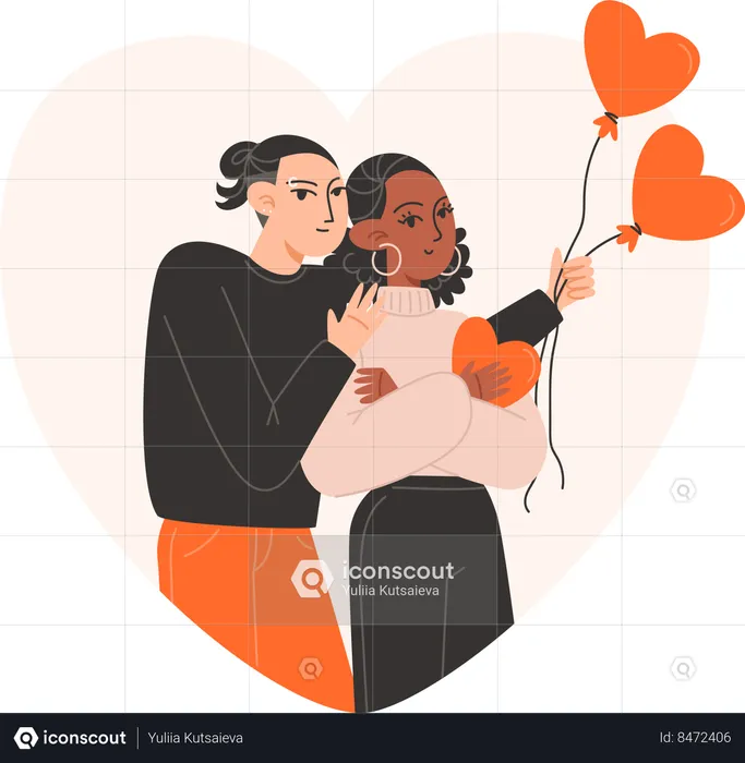 Woman hugs girlfriend on Valentines Day  Illustration