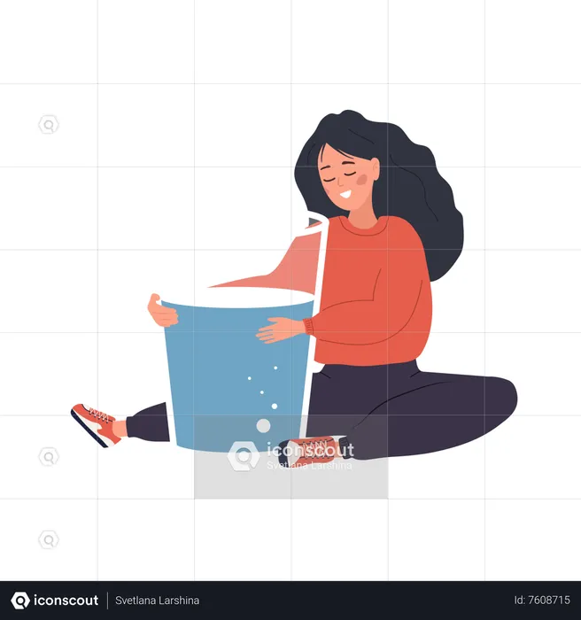 Woman Hugs Large Glass Of Pure Water  Illustration