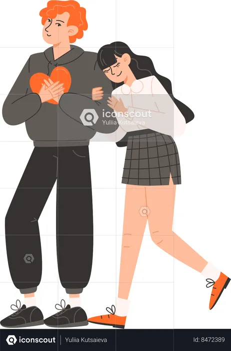 Woman hugs man on Valentines Day  Illustration