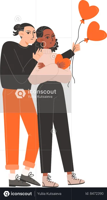 Woman hugs woman on Valentines Day  Illustration