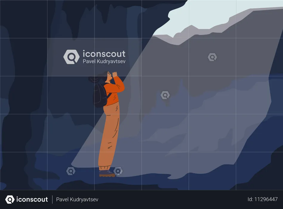 Woman in a cave, lost and screaming for help  Illustration