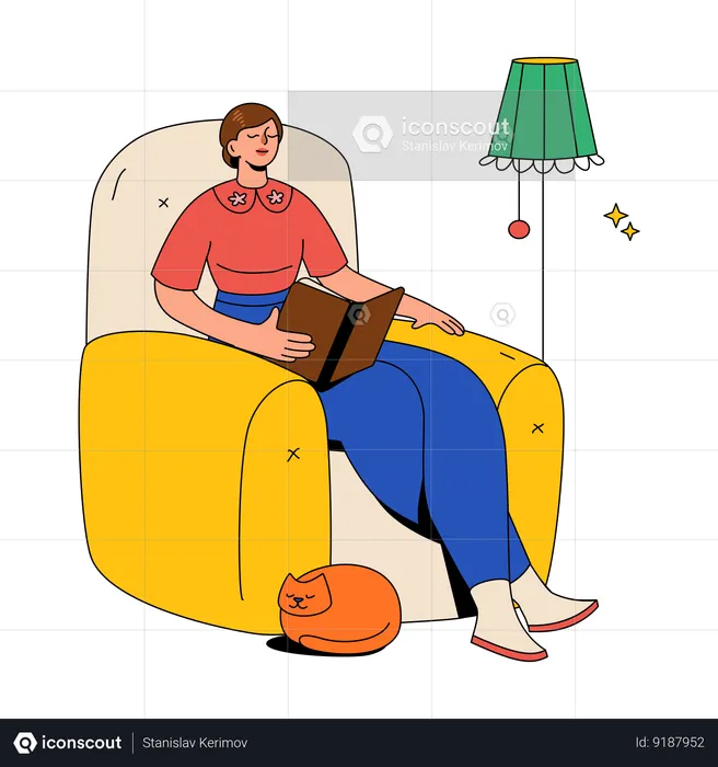 Woman In A Cozy Chair Reading A Book  Illustration