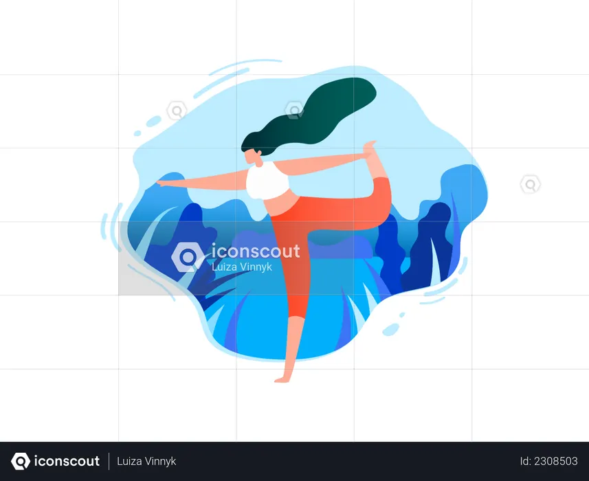 Woman in Asana Position doing Yoga Exercise  Illustration