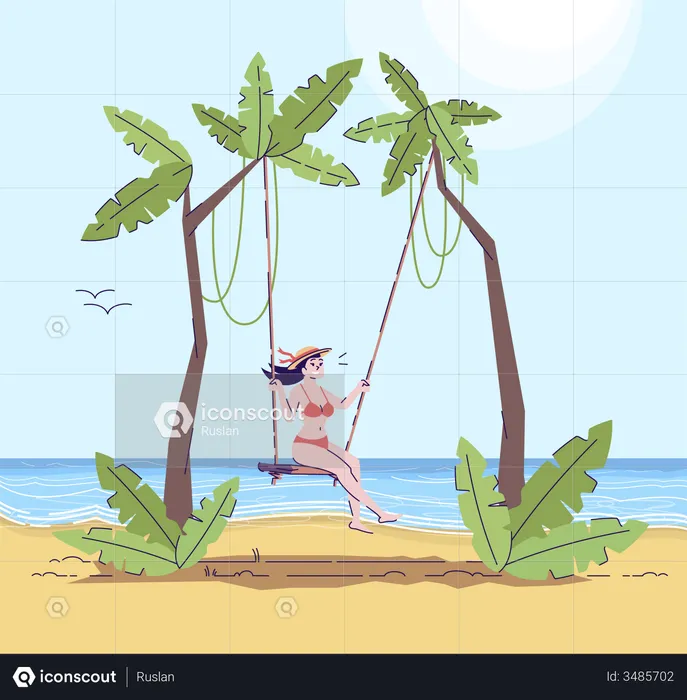 Woman in bathing suit on swing Illustration