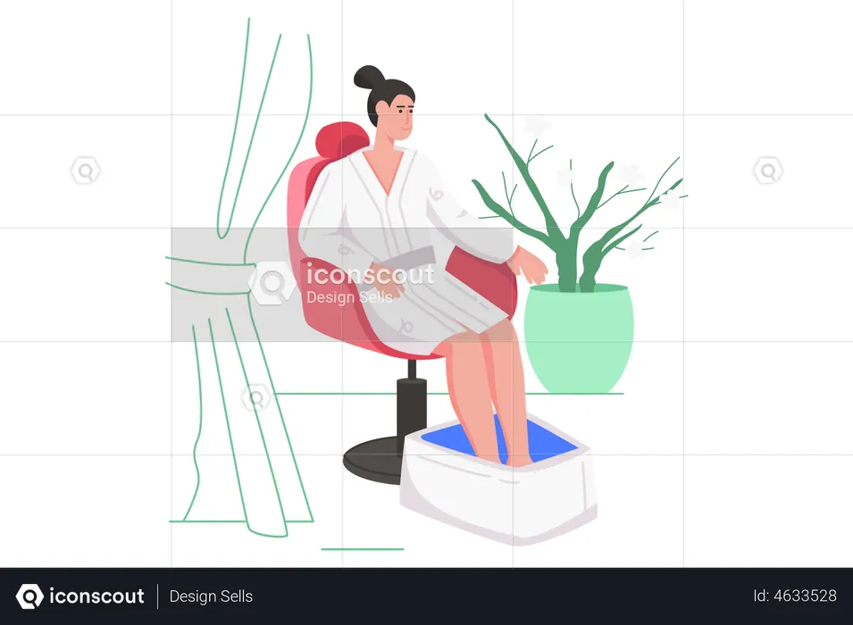 Woman in bathrobe enjoys foot bath  Illustration