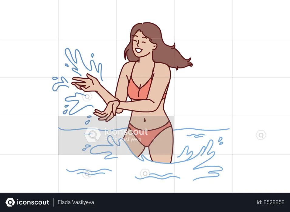 Woman in bikini swims in sea  Illustration