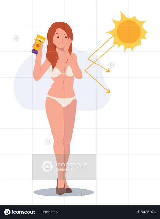 Woman in bikini using sunblock avoid from sunburn damage  Illustration