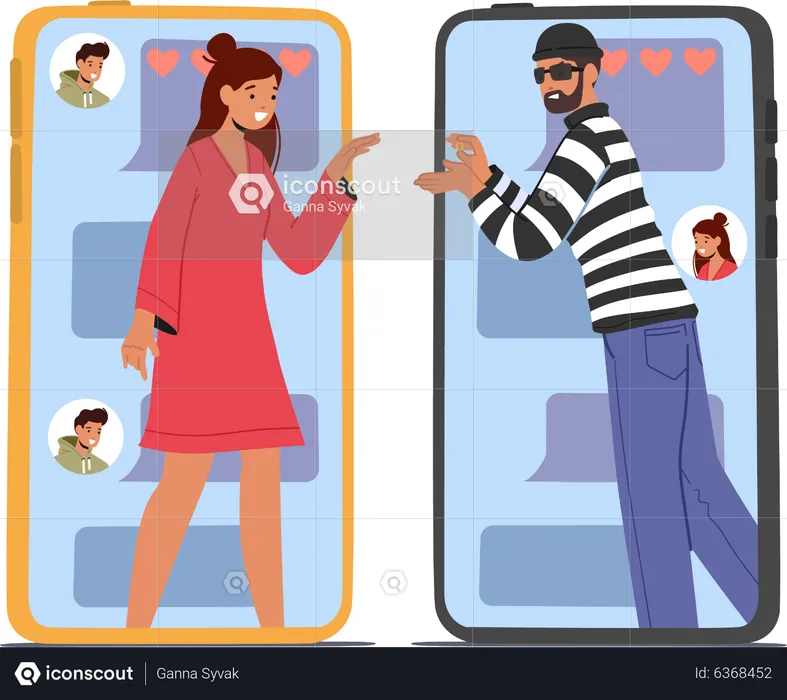 Woman In Danger Internet Relationship  Illustration