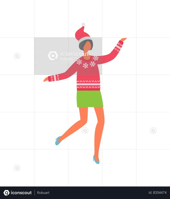 Woman in Green Skirt and Red Sweater  Illustration