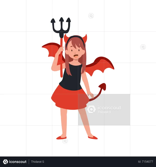 Woman in halloween costumes as red devil  Illustration