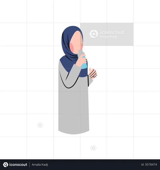 Woman in hijab drinking water  Illustration