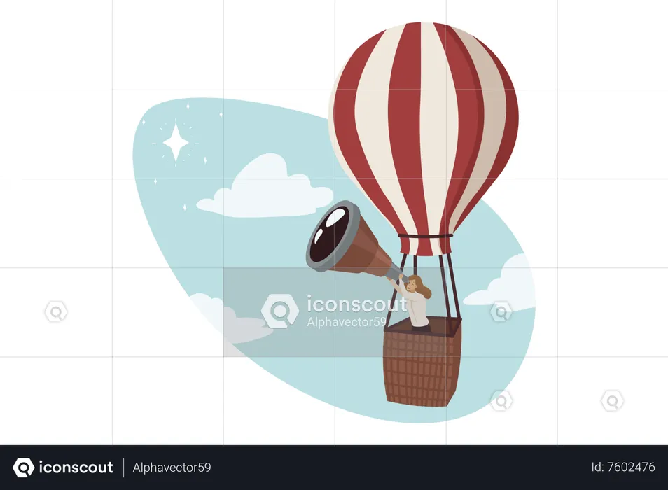 Woman in hot balloon finding opportunity  Illustration