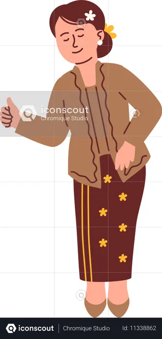 Woman in Kebaya Attire showing thumbs up  Illustration