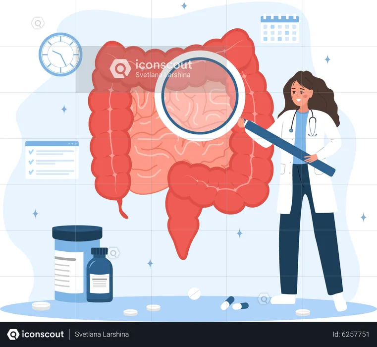 Woman in lab coat analysis perianal area  Illustration