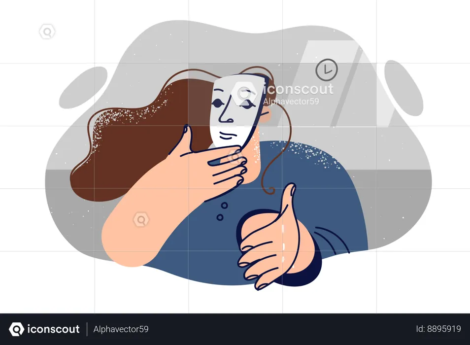 Woman in mask reaches out hand wanting to say hello and make deal  Illustration