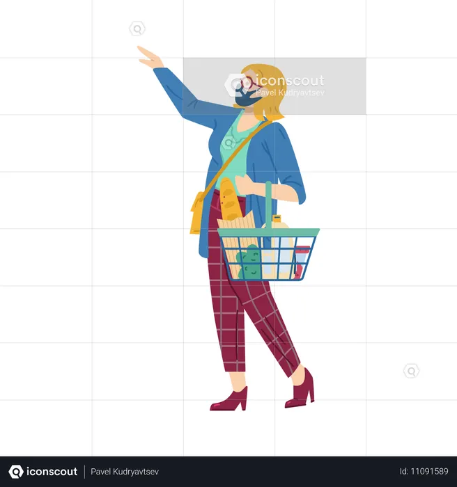 Woman in medical mask makes purchases  Illustration