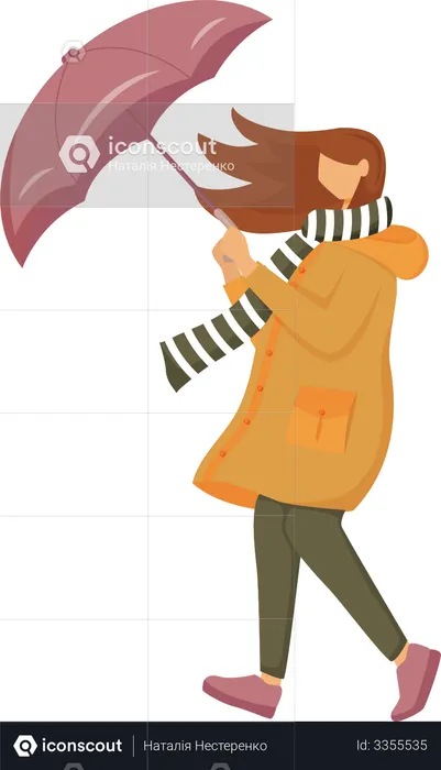 Woman in orange raincoat  Illustration