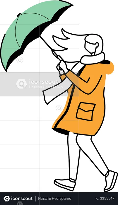 Woman in rainyseason  Illustration