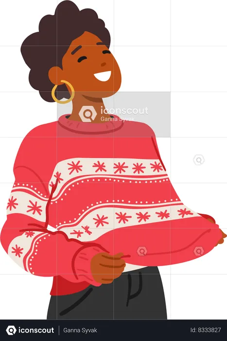 Woman In Red Festive Christmas Sweater  Illustration
