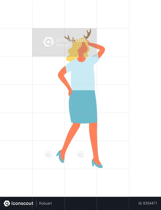 Woman in Reindeer Horns Accessory on Head  Illustration